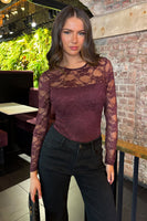 Plum Lace Overlay Long Sleeve Bodysuit