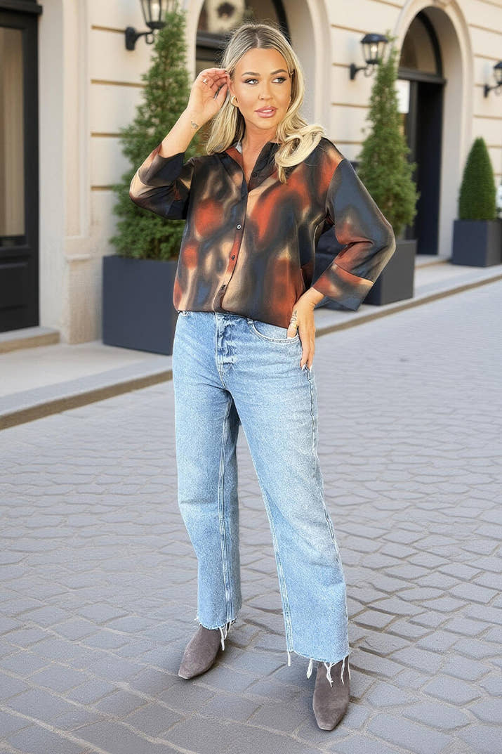 Multi Smudge Print 3/4 Sleeve Shirt