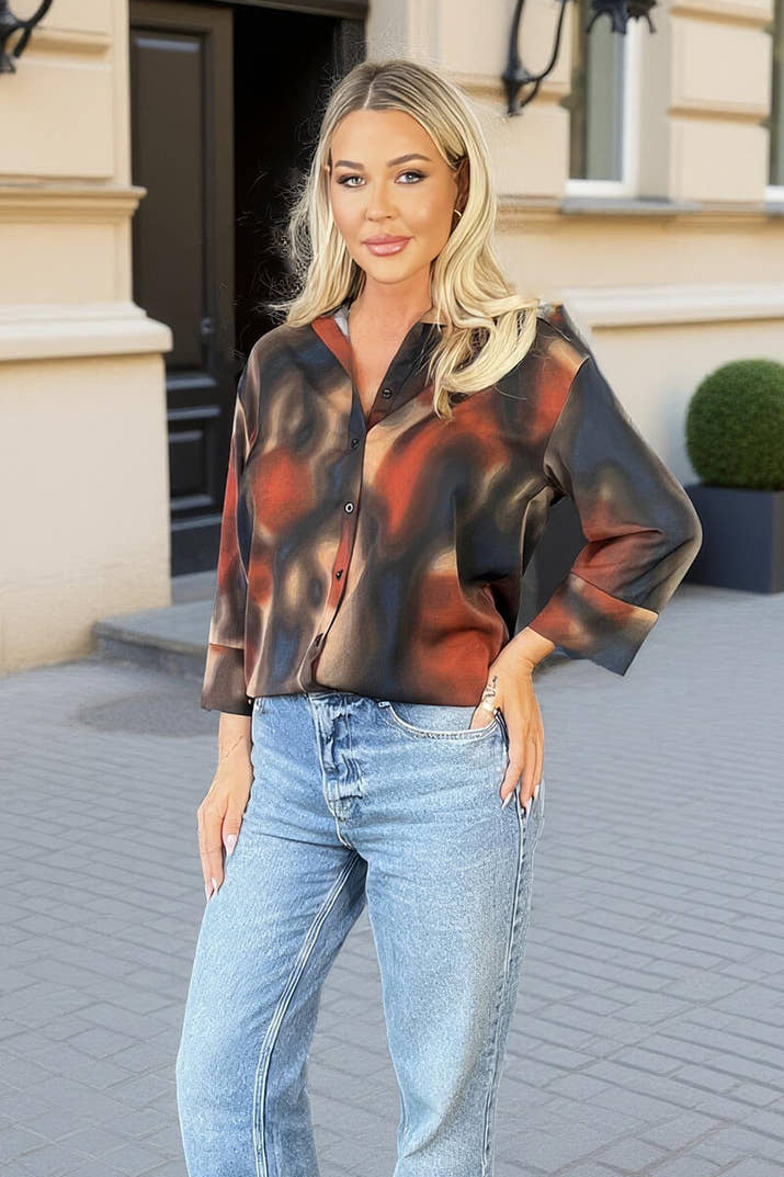 Multi Smudge Print 3/4 Sleeve Shirt
