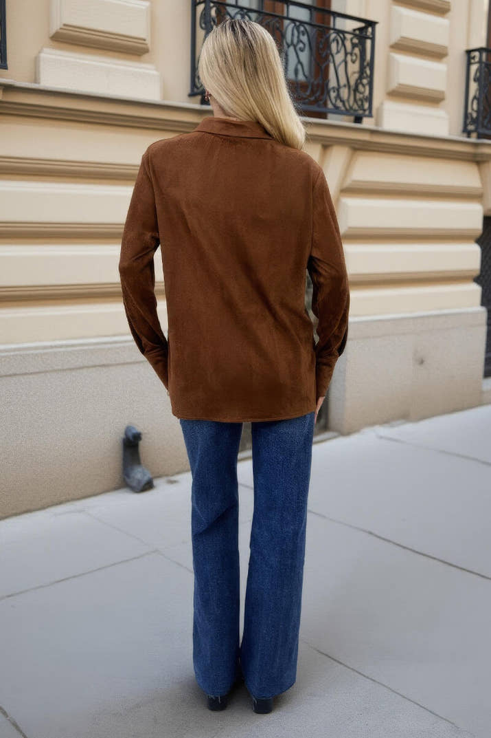 Tan Faux Suede Long Sleeve Utility Shirt