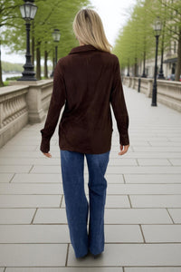 Chocolate Faux Suede Long Sleeve Utility Shirt