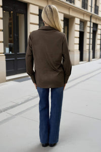 Khaki Faux Suede Long Sleeve Utility Shirt
