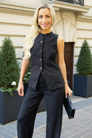 Black Button Front Longline Waistcoat