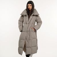 Extra Long Length Belted Button Puffer Jacket Splashproof