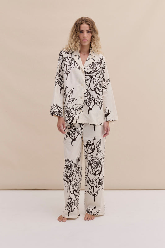 402 Long Pyjama Set Rose Cream/Brown