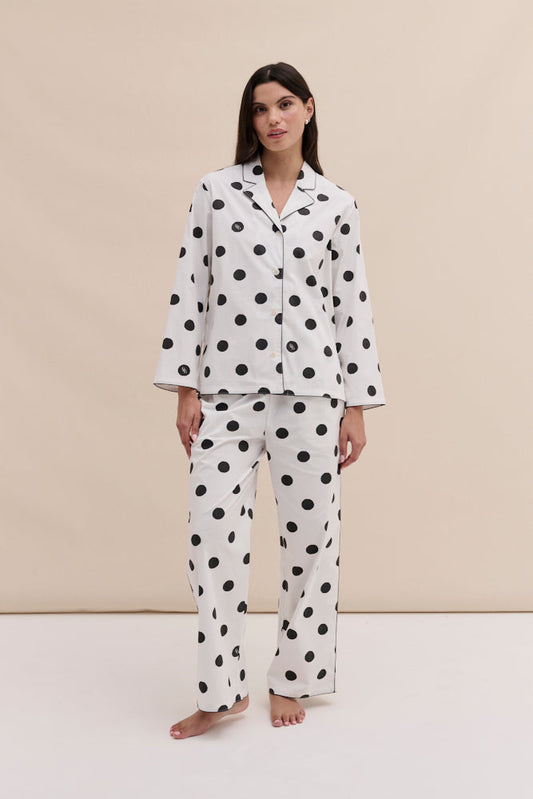 402 Long Pyjama Set Dot White/Black