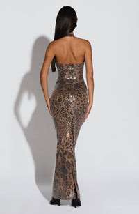 Morena Maxi Dress - Sequin Leopard Print